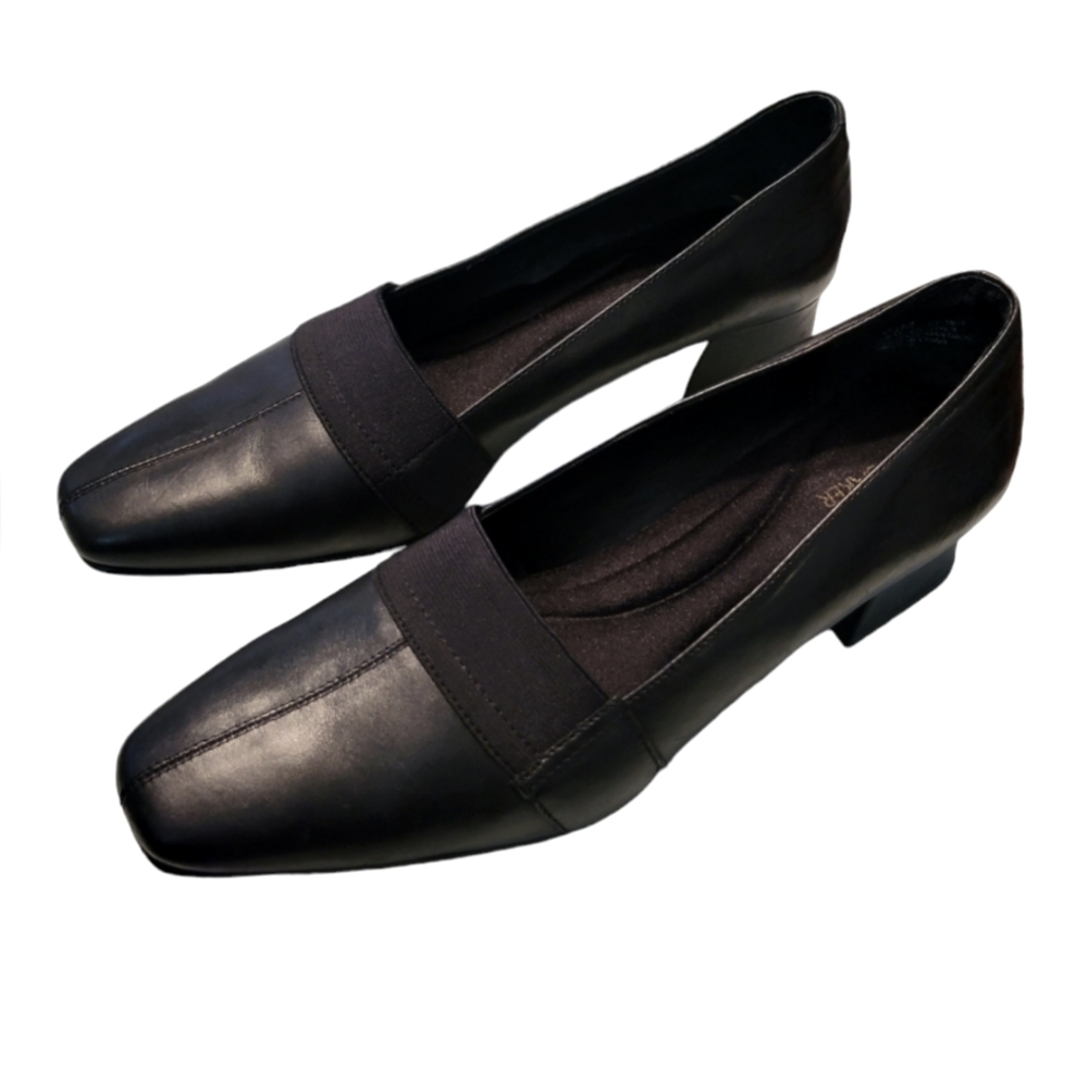 Liz Baker Shoes Womens 8.5M  Slip On Square Toe Loafer Black Leather Heels